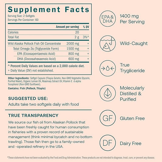 True Grace Omega-3 Fish Oil 120 Softgels 1400 mg