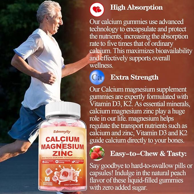 Calcium Magnesium Zinc Supplement Gummies D3 K2 K2 & 1000mg Calcium