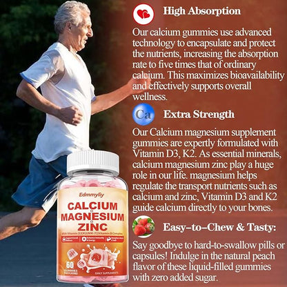 Calcium Magnesium Zinc Supplement Gummies D3 K2 K2 & 1000mg Calcium
