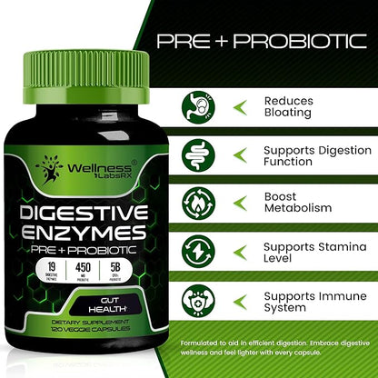Digestive Enzymes with Probiotics and Prebiotics - 450mg - 5 Billion CFUs - Pure Super Enzymes for Digestion Capsules - 120 Capsules, Digestive Enzymes for Women & Men Support Digestive - 2 Packs