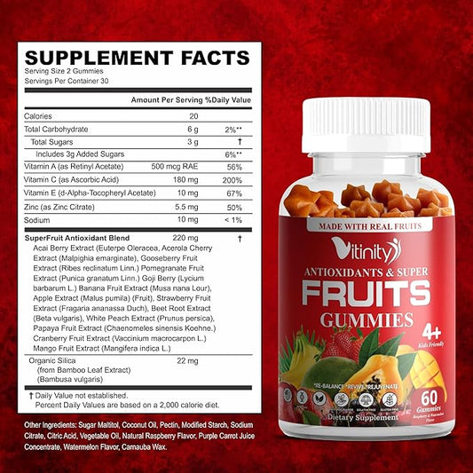 Made with Real Super Fruits Delicious Gummy Supplement,Men,Women & Kids(60 Chews),9 Superfruits,Fruit & Herbs,Superfruits Vitamins,Non-GMO,Pectin-Based,Gluten-Free,No More Pills-30 Day Supply