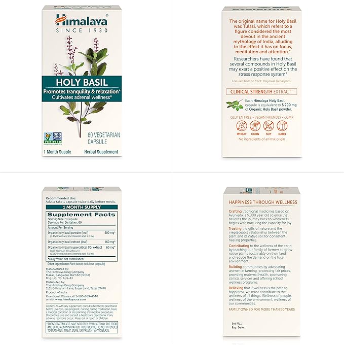 Himalaya Holy Basil Tulsi Herbal Supplement, 720 mg, 60 Capsules, 2 Pack