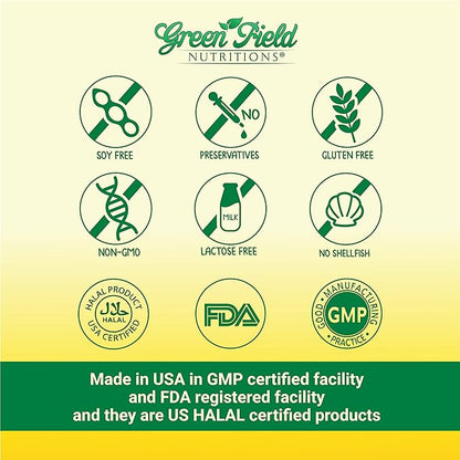 Greenfield Nutritions Halal Fish Oil 1000mg, 300mg Halal 3, Small 180mg & 120mg, Non-GMO, 120 Pills