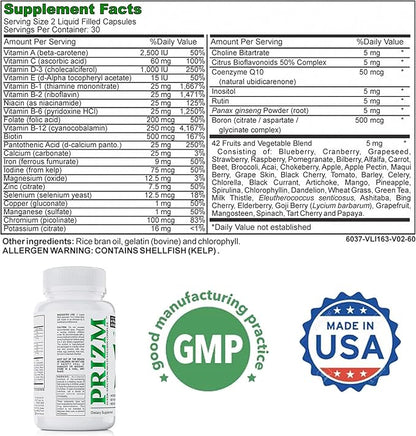 PRIZM Multivitamin for Men and Women 29 Vitamins 42 Fruits B6 B12-60 B12-60 Liquid