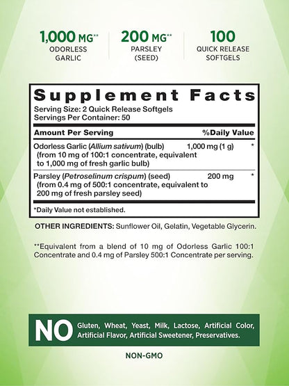 Nature's Truth Odorless Garlic and Parsley 1200mg | 100 Softgel