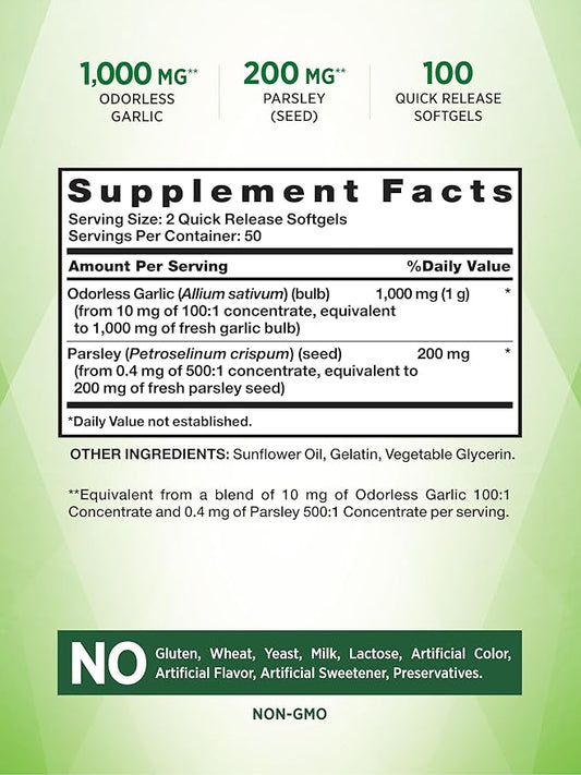 Nature's Truth Odorless Garlic and Parsley 1200mg | 100 Softgel