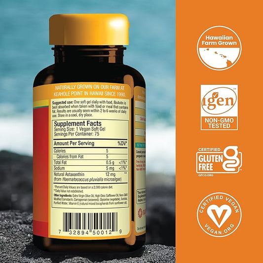 Nutrex Hawaii Vegan BioAstin Hawaiian Astaxanthin 12mg, 75 75 Softgels