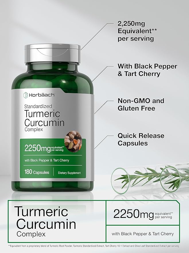 Horbäach Turmeric Supplement with Black Pepper 2250mg 180 Capsules