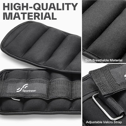 Sportneer Adjustable Ankle Weights for Women and Men 7 lbs/Pair Adjustable Leg Weights with Secure Straps, Strength Training Weighted for Yoga, Walking, Running, Aerobics, Gym, Physical Therapy