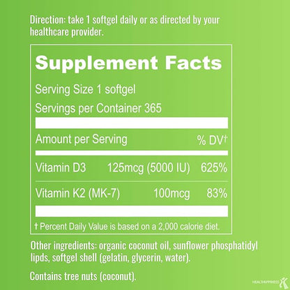 UpNourish Liposomal D3 & K2 MK-7, 5000 IU 125 mcg D3 and 100 mcg k2 with 365 Mini