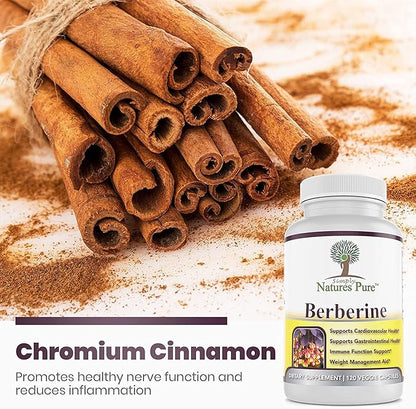 Simply Natures Pure Premium Berberine HCl 500mg - 120 Capsules - Cardiovascular Gastrointestinal Immune Support - Chromium Cinnamon (Pack of 3)