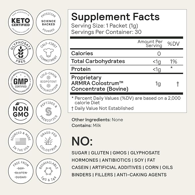 ARMRA Colostrum™ Premium Powder, Grass Fed, 400+ Bioactive 60 Servings)