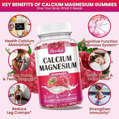 Calcium Magnesium Zinc Gummies, Calcium Magnesium 2:1 Ratio D3, K2, K2, B6, B6, B12 B12 for 60 Gummies