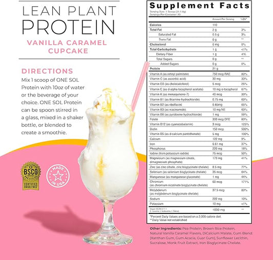 One Sol Protein Powder, Lean & 100% Plant-Based