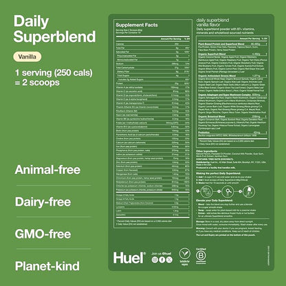Huel Daily Superblend Vanilla Powder, 25g 87 Vitamins, 19 Servings,