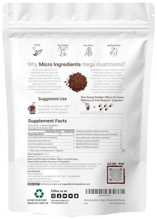 Micro Ingredients Organic Mega Mushroom 10 1 Complex 10 Ounce (284 Days