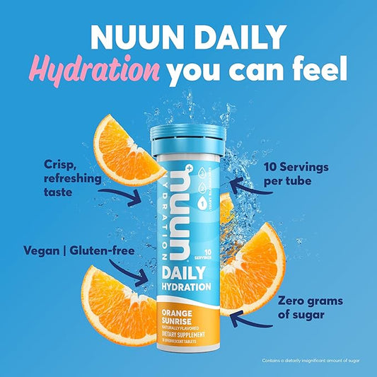 Nuun Hydration Daily, Wellness Electrolyte Tablets, Orange Sunrise, No Sugar, 5 Essential Electrolytes for Hydration, Vegan, Gluten Free, 8 Pack (80 Servings)