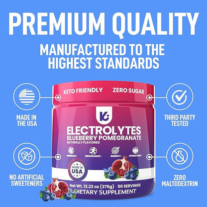 Keppi Keto Electrolytes Powder No Sugar - Sugar Free Electrolytes - Made in USA - Advanced Hydration, Performance & Recovery - Delicious Blueberry Pomegranate Flavor - Mixes Easily No Clumps