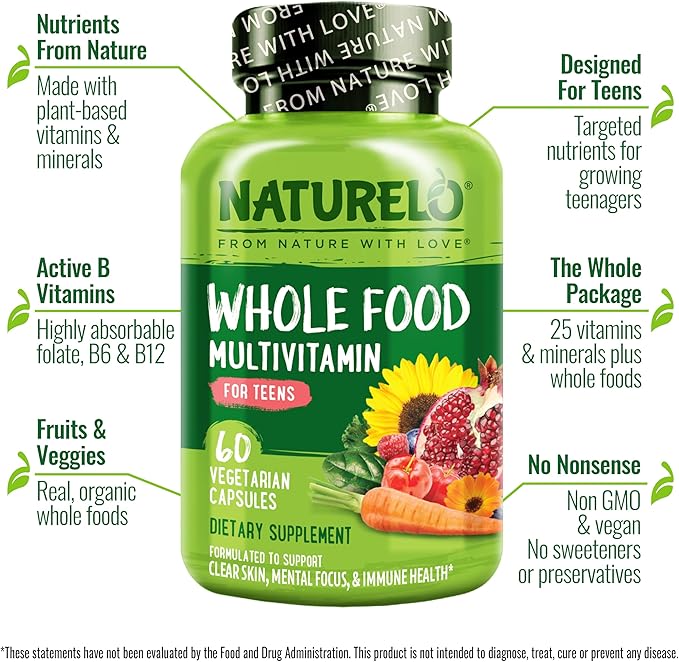 NATURELO Whole Food Multivitamin for Teens 60 Capsules