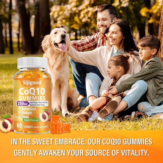 2 Pack CoQ10 Gummies 250mg, Plus Omega-3, Vitamin B3 & Q10 Supplements Antioxidant,120 Count