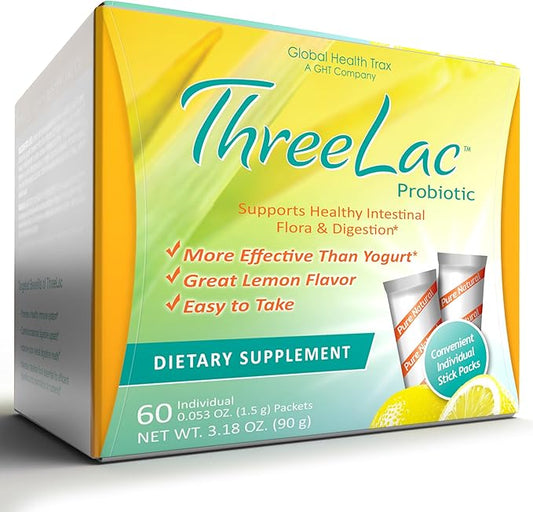 Threelac Probiotic Dietary Supplement, Natural Lemon 60 .053-Ounce .053-Ounce Packets