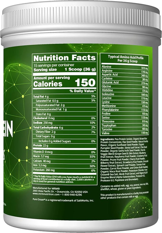 MRM Nutrition Veggie Protein with Superfoods 22g Complete 8.8g Essential 13 superfoods 3s and Omega6s | 30 Servings