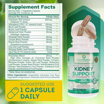 PurePremium Supplements - Kidney Support with Cranberry Extract & Astragalus - Kidney Cleanse Detox & Repair - Kidney Health Supplement for Urinary Tract, Bladder, Kidney Detox - 60 Cranberry Pills
