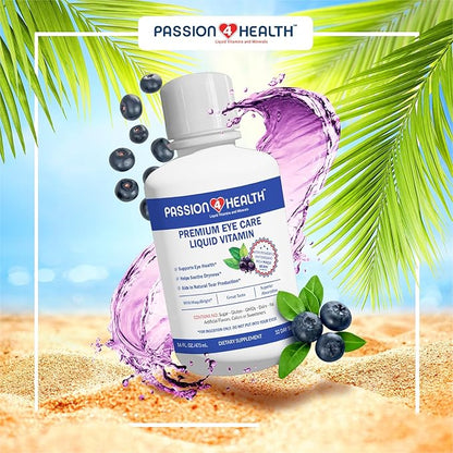 Passion 4 Health Liquid Eye Vitamins - Natural Vision & Premium Eye Health Support with Maqui Berry Extract, Gluten-Free, Non-GMO, No Sugar - Adult Eye Care Supplement, 30-Day Supply, Made in USA