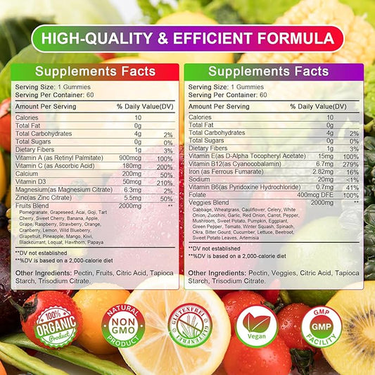 Sugar-Free Fruits and Veggies Gummies Supplement,