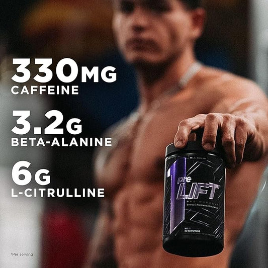 Rule 1 preLIFT Pre-Workout, Snow Cone - 30 Servings, 6g Citrulline, 3.2g Beta Alanine, 3 Caffeine Sources + 20 Others for Energy, Alertness, & Endurance (30 Servings, Snow Cone)