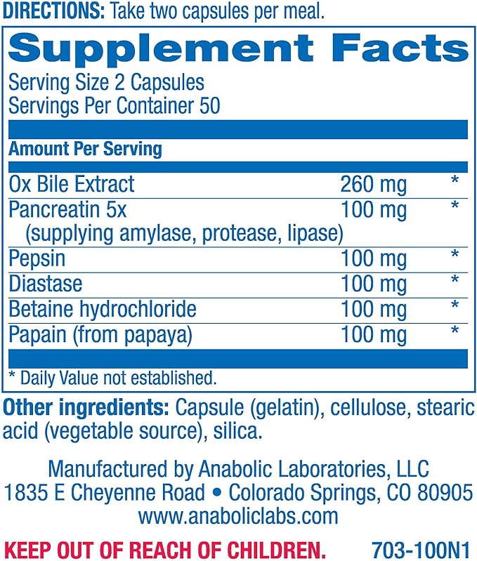 Anabolic Laboratories Multi Enzyme Nutritional Supplements 100 Capsules