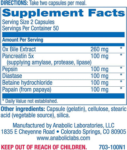 Anabolic Laboratories Multi Enzyme Nutritional Supplements 100 Capsules