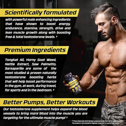 Testosterone Booster - Testosterone Supplement for Men - Male Enhancing Pills for Muscle Growth, Libido, Stamina, Strength - Tongkat Ali Muscle Builder Workout Supplement - Total T Test Boost - 2 PACK
