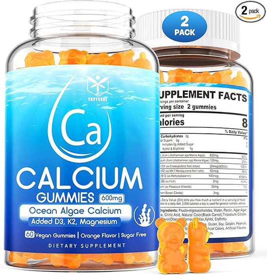 Algae Based Calcium Supplement 600mg, Ocean D3, K2, K2, Magnesium, B6, B12 B12 for 2 Pack