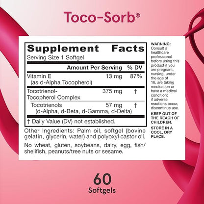 Jarrow Formulas Toco-Sorb Cardiovascular Health and 60 Softgels, 30 Day