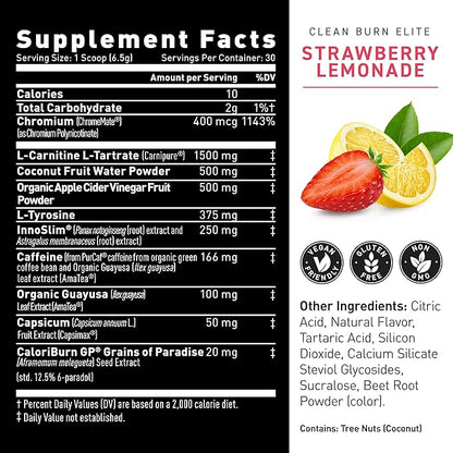 Kaged Thermogenic Powder Clean Burn Elite | Strawberry Lemonade | Men & Women | Weight Management Supplement | Organic Caffeine & Apple Cider Vinegar | 30 Servings