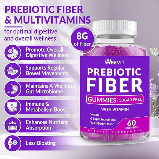 Sugar Free Fiber Gummies for Adults, 8g Fiber Supplement with Prebiotic Digestive Blend for Fulfill, Metabolism, Gut & Digestive