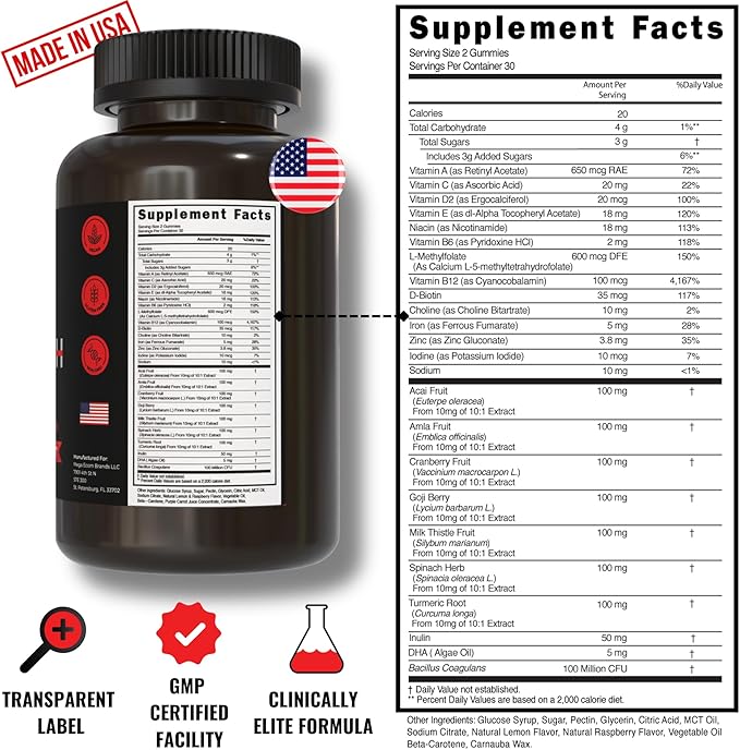 Cheat Death, 20-in-1 Multivitamin for Men B12 | 7 Herb 60 Gummies.