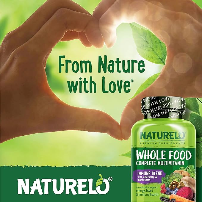 NATURELO Whole Food Multivitamin + Immune D3, Zinc, 60 Vegan