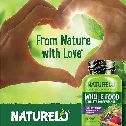 NATURELO Whole Food Multivitamin + Immune D3, Zinc, 60 Vegan