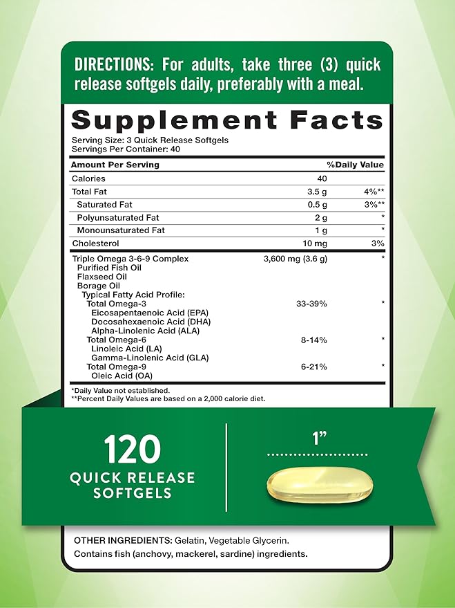 Nature's Truth Omega 369 Softgels 3600mg | 120 Pills