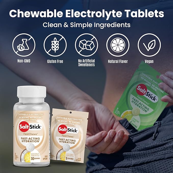 SaltStick Electrolyte FastChews Chewable Tablets | 120 Count - Coconut Pineapple | Salt Tablets for Runners, Sports Nutrition, Hydration Tablets, Electrolyte Chews | 12 Packets of 10 Tablets Each