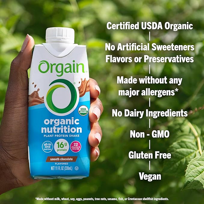 Orgain Organic Nutritional Vegan Protein Shake, 16g Plant 22 Vitamins 11 Fl 12)