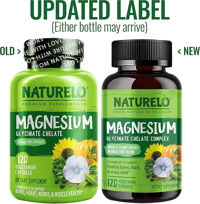 NATURELO Magnesium Glycinate Chelate Complex 200 mg 120 Capsules