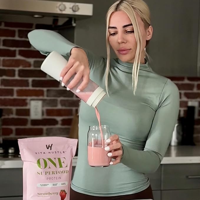 VitaHustle ONE - Superfood Meal Replacement Powder, Plant Based Protein Shake Powder, Vegan. 86 Superfoods, Vitamins, & Minerals, Ashwagandha, Adaptogens. Founded by Kevin Hart. (Strawberry 2-Pack)