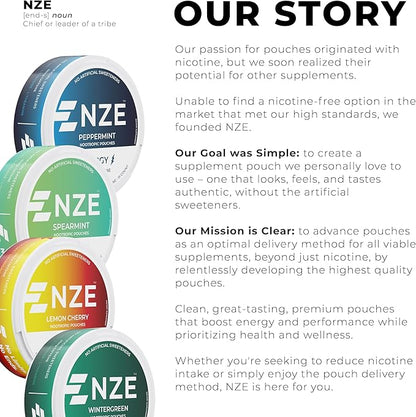 NZE Caffeine Nootropic Pouches (Lemon Cherry) - Nootropic Energy Pouches with 50mg Caffeine, Alpha GPC, L-Tyrosine & L-Theanine No Sugar or Artificial Sweeteners - 15 Nicotine Free Pouches A Can