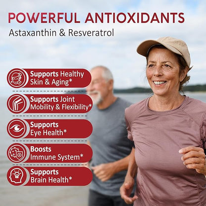 Sugar-Free Astaxanthin 24mg Gummies with Resveratrol 500mg, Powerful B1, Coconut 60 Count,