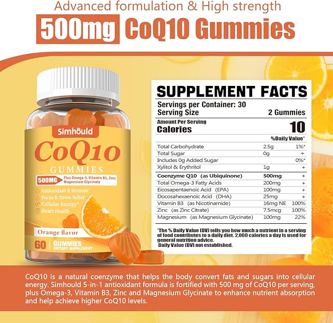 1 Pack CoQ10 500MG Gummies Omega-3, Magnesium, B3 & 3X Better Q10 Supplements 60 Counts