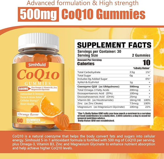 1 Pack CoQ10 500MG Gummies Omega-3, Magnesium, B3 & 3X Better Q10 Supplements 60 Counts