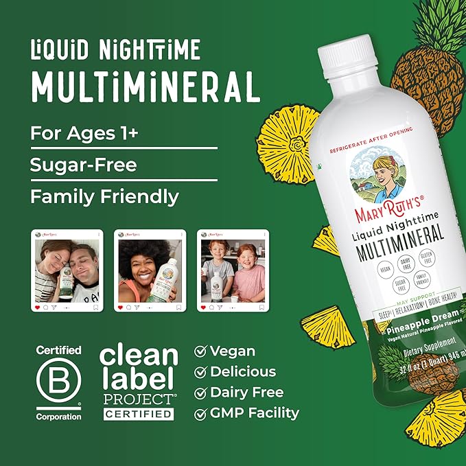MaryRuth Organics Nighttime Liquid Multimineral Sleep 4 Flavors, 32 Servings 32 Fl